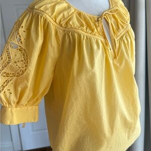 Old Navy Sunny Yellow Blouse with Crochet Sleeves